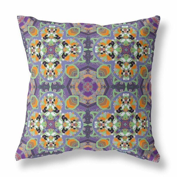 Homeroots 20 in. Cloverleaf Indoor Outdoor Throw Pillow Purple Green & Orange 417730